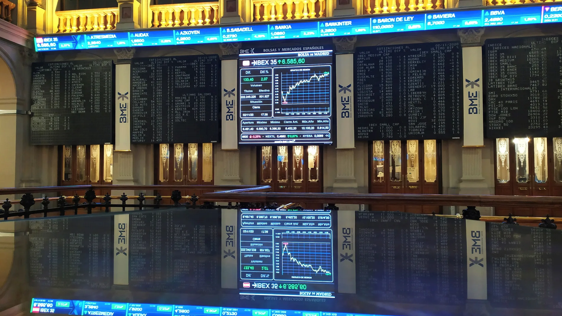 Vista del interior de la Bolsa de Madrid este lunes