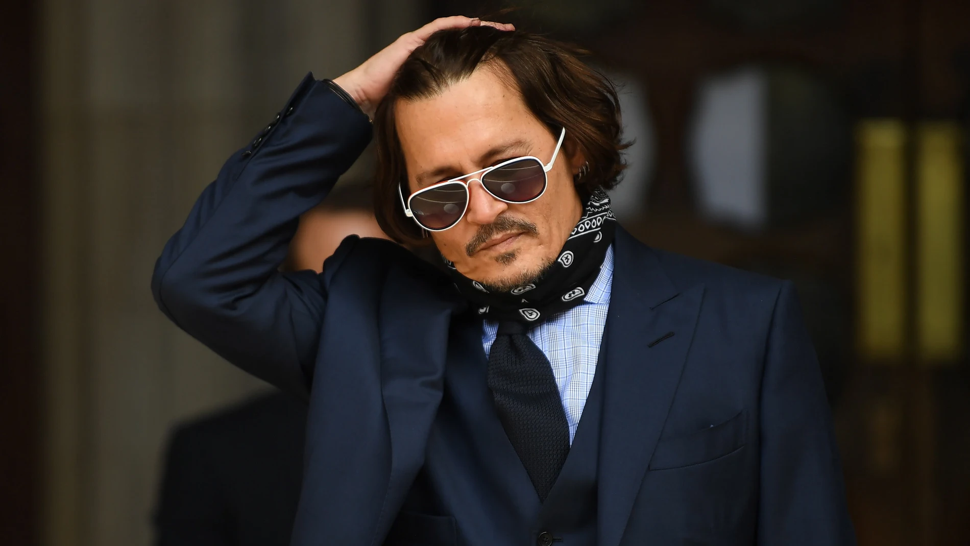 El actor Johnny Depp a su llegada al Tribunal de Justicia de Londres, 14 Julio 2020.