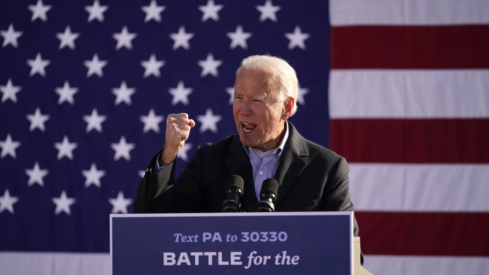 Democratic presidential candidate former Vice President Joe Biden speaks at a rally at Community College of Beaver County, Monday, Nov. 2, 2020, in Monaca, Pa. (AP Photo/Andrew Harnik)