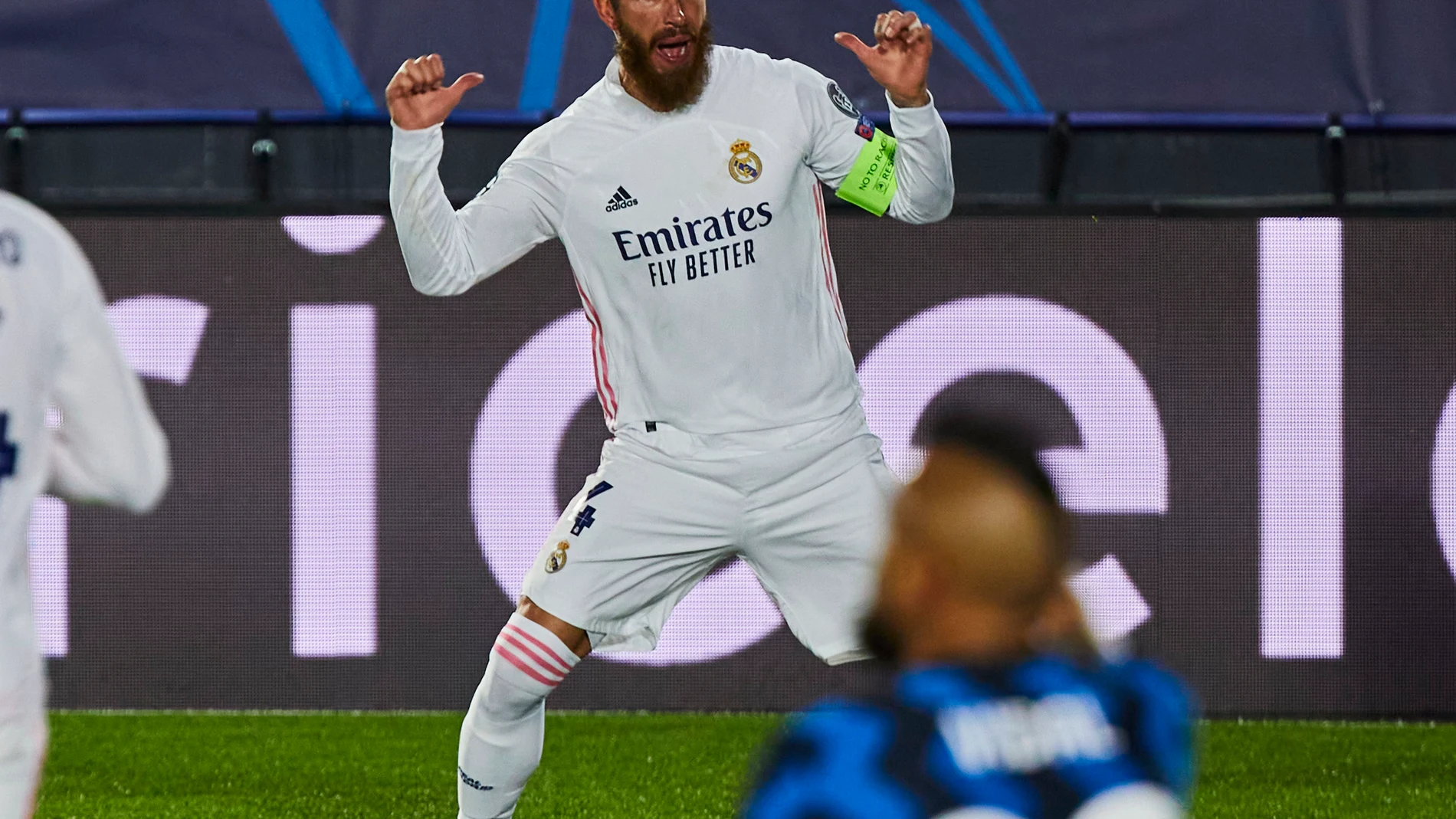 Sergio Ramos durante el partido de futbol de la Liga de Campeones que enfrenta a los jugadores del Real Madrid y el Inter de Milan