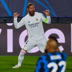 Sergio Ramos durante el partido de futbol de la Liga de Campeones que enfrenta a los jugadores del Real Madrid y el Inter de Milan