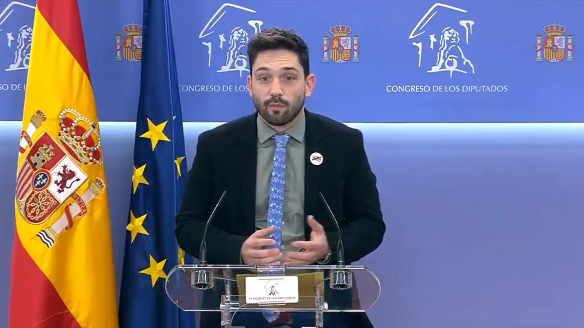 El diputado del PDeCAT, Sergi Miquel i Valentí, en rueda de prensa.