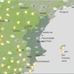 Mapa de la previsión meteorológica de Aemet para hoy en la Comunitat Valenciana