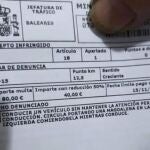 Imagen de la multa impuesta por la Jefatura de Tráfico de Baleares