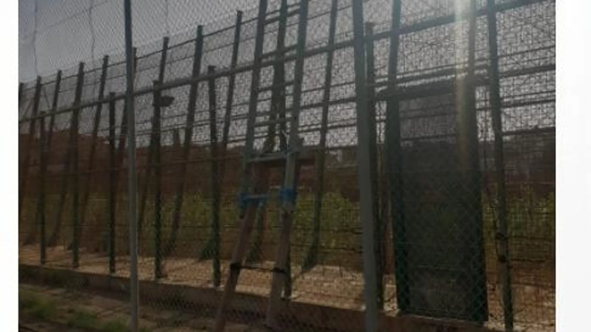 Escalera colocada en la parte española del vallado de Melilla para poder pasar a Marruecos