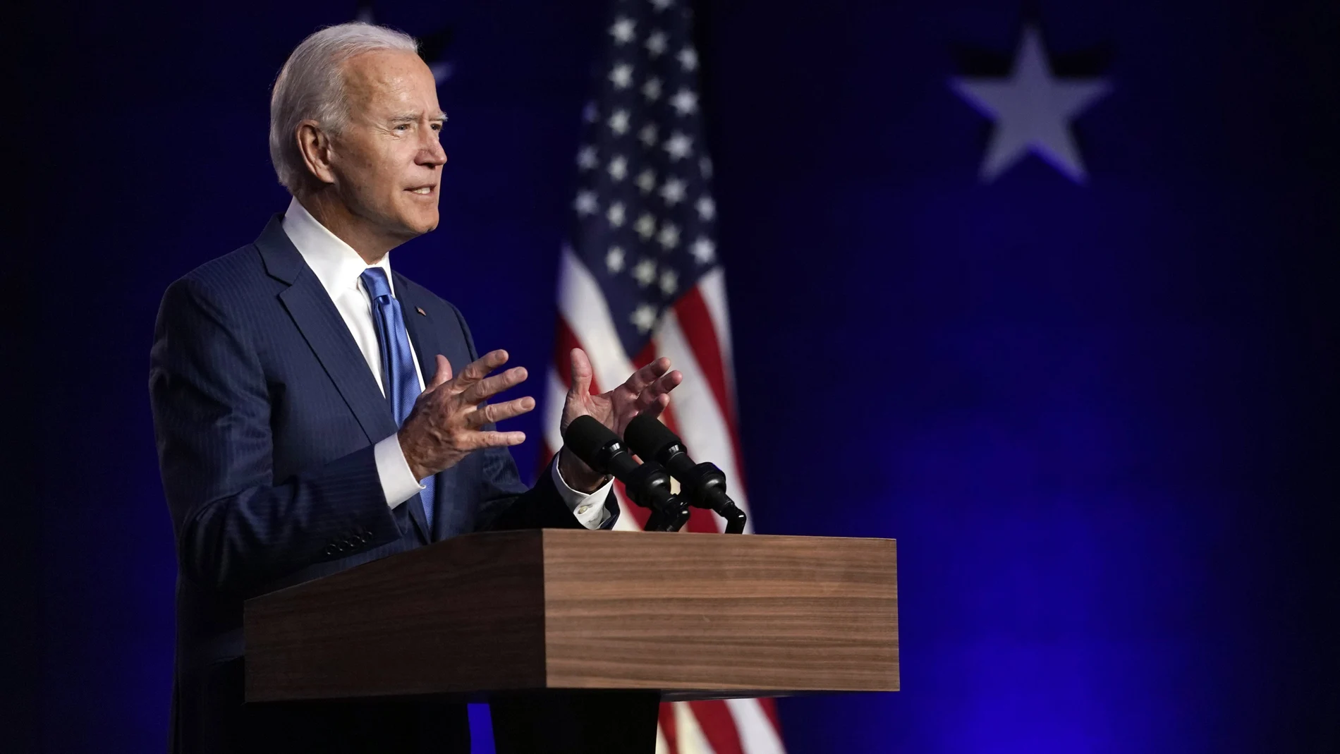 El candidato demócrata a la presidencia, el vicepresidente Joe Biden, durante su discurso en Wilmington, Delaware