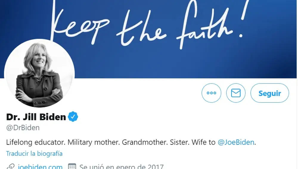El perfil de Jill Biden en twitter