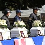 Ceremonia de entrega el pasado 10 de noviembre de los restos de cinco personas que fueron halladas en una fosa común del municipio de Dabeiba (Colombia)