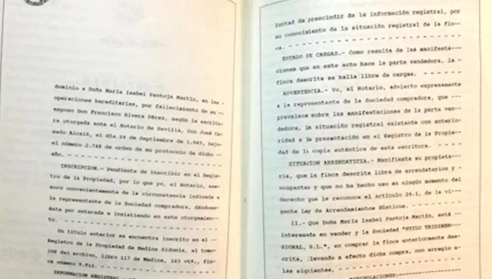 Escritura de Compraventa de La Garza entre Isabel Pantoja y una empresa de Encarna Sánchez