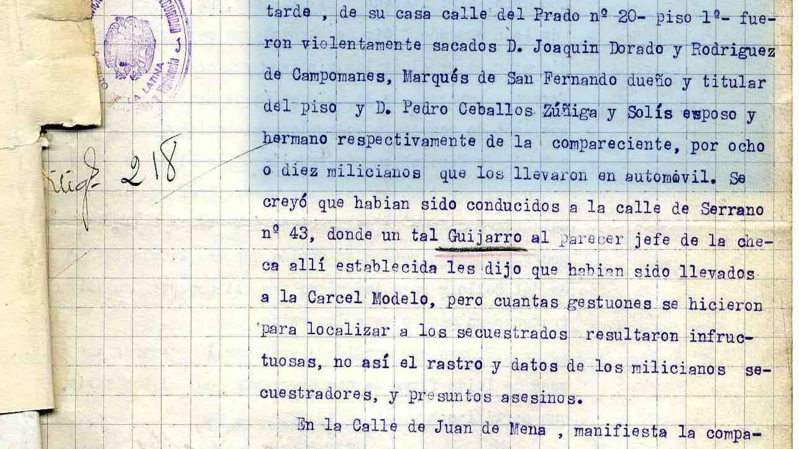 Declaración de María Ceballos Zúñiga, Marquesa de San Fernando