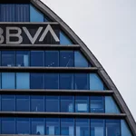Fachada de la sede corporativa del BBVA, en el distrito de Las Tablas en Madrid