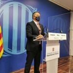 El conseller de Interior, Miquel Sàmper, en rueda de prensa telemática desde el departamento de Interior. CONSELLERIA DE INTERIOR