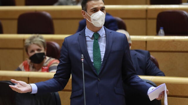 El presidente del Gobierno, Pedro Sánchez, interviene en el Senado tras intervenir en la sesión de control.