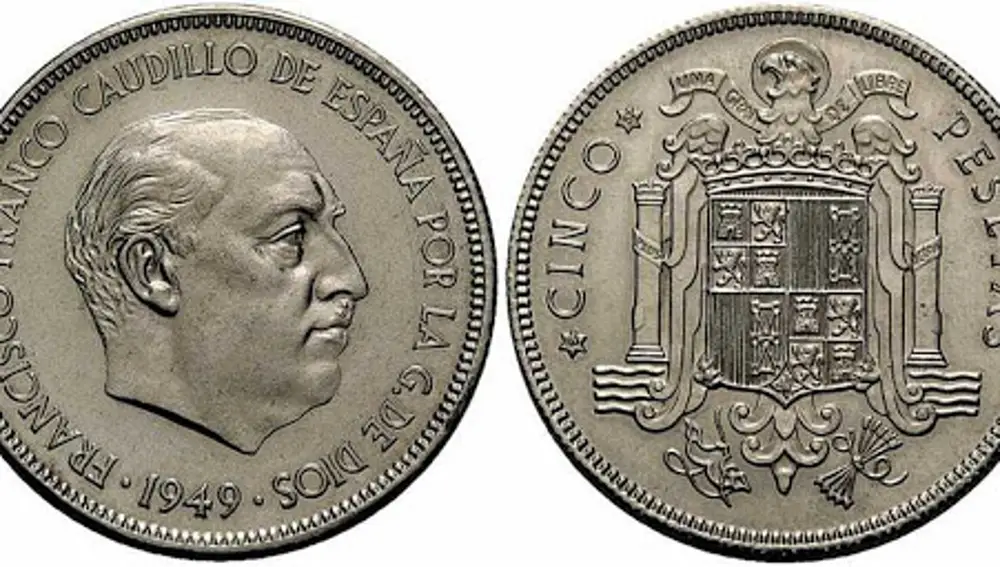 Moneda de 5 pesetas de 1949. Las de 1952 pueden llegar a valer 20.000 euros