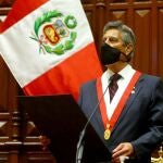 Peru's selected interim leader Francisco Sagasti attends his swearing-in ceremony, in Lima, Peru, November 17, 2020. Luis Iparraguirre/Presidency/Handout via REUTERS ATTENTION EDITORS - THIS IMAGE WAS PROVIDED BY A THIRD PARTY. NO RESALES. NO ARCHIVE.