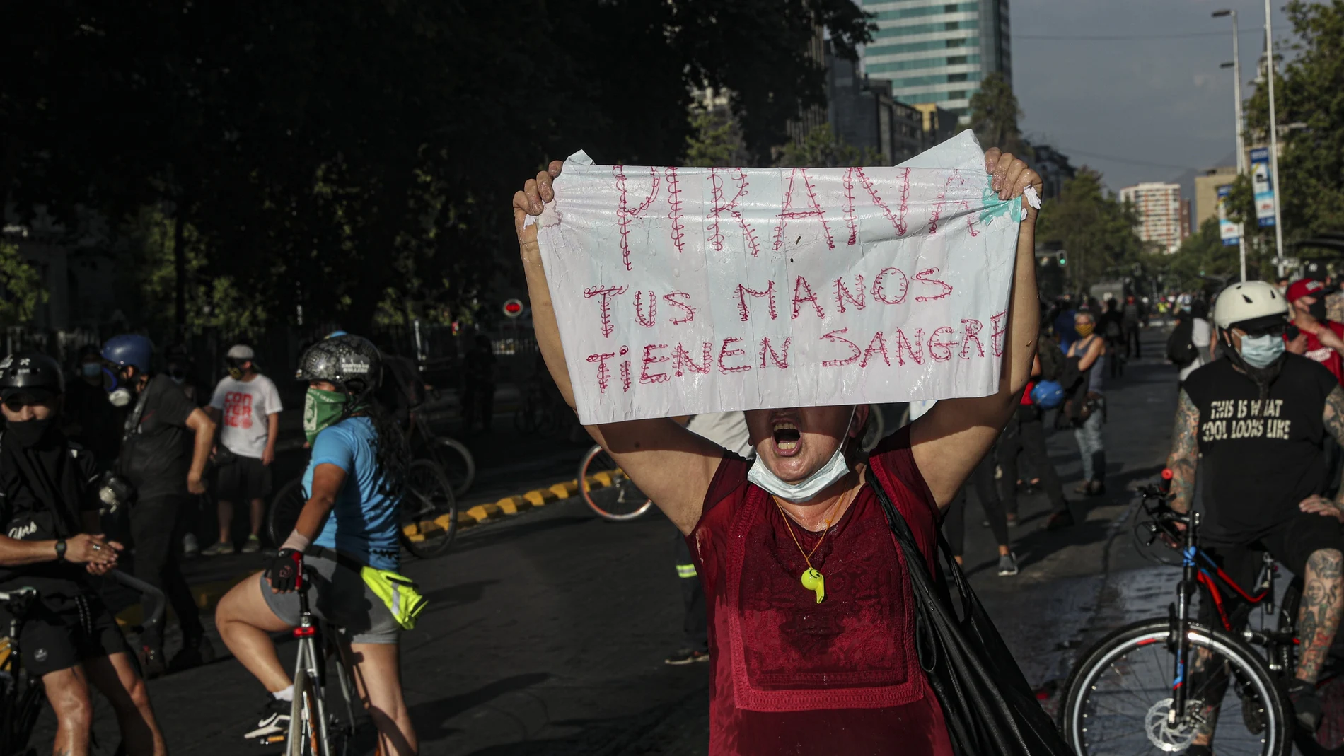 Protesta contra el El presidente de Chile, Sebastián Piñera, ayer en Santiago