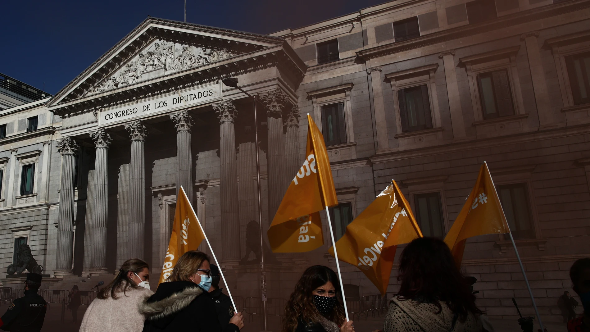 Protestas a las puertas del Congreso en el momento de la aprobación de la Ley Celaá.