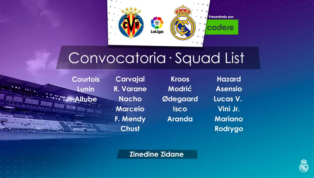 La convocatoria de Zidane para el Villarreal-Real Madrid