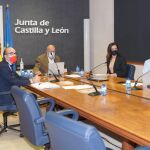 Francisco Igea, Javier Ortega, Ana Carlota Amigo y Carlos Fernández Carriedo, en el encuentro telemático con representantes de la hostelería de la Comunidad