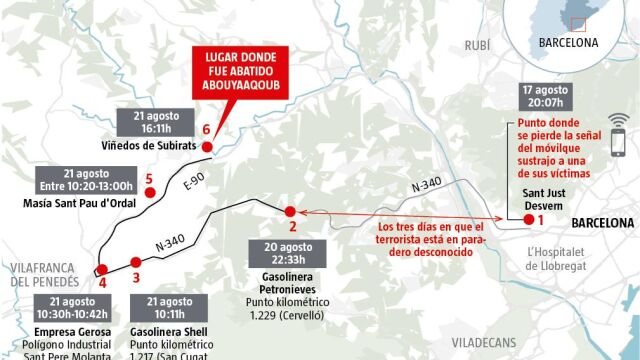 74 horas y 26 minutos: el rastro perdido del terrorista de las Ramblas