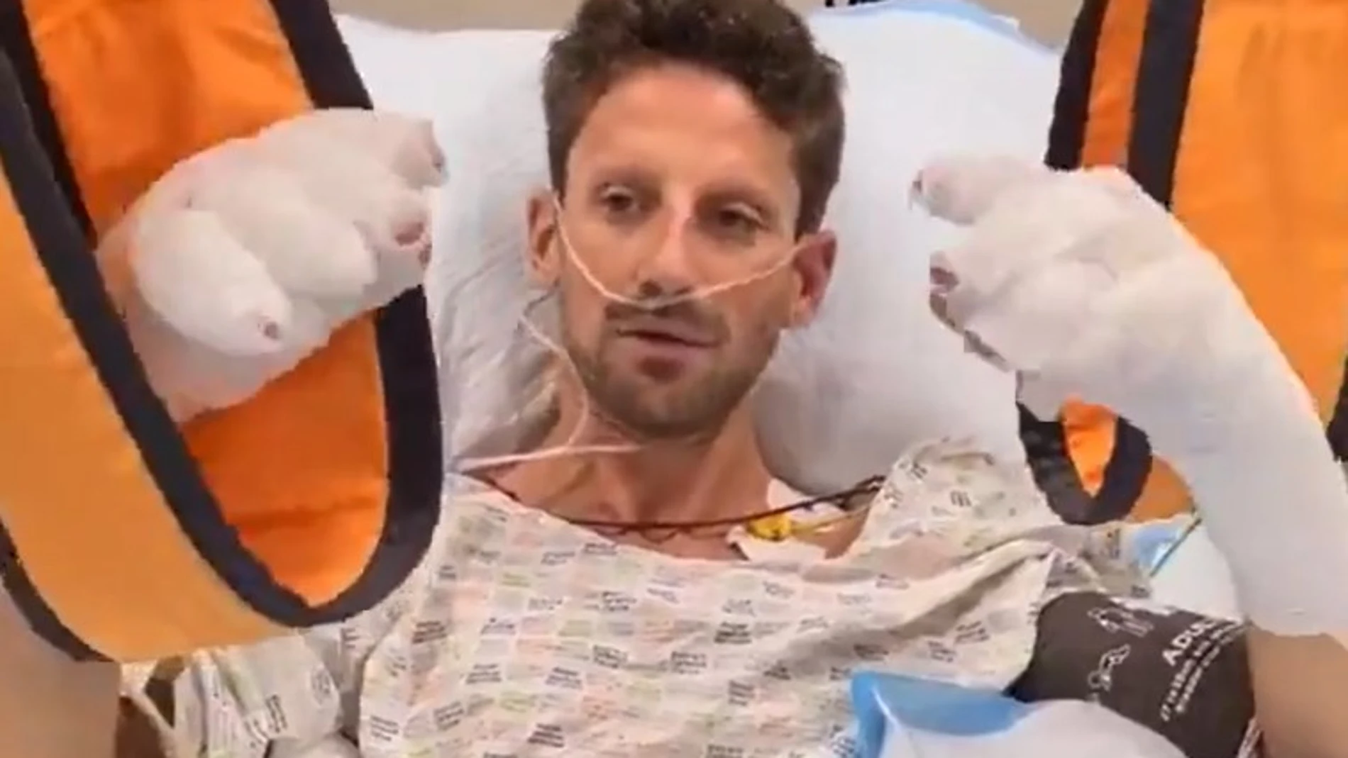 Grosjean, desde el hospital tras su grave accidente en Bahréin