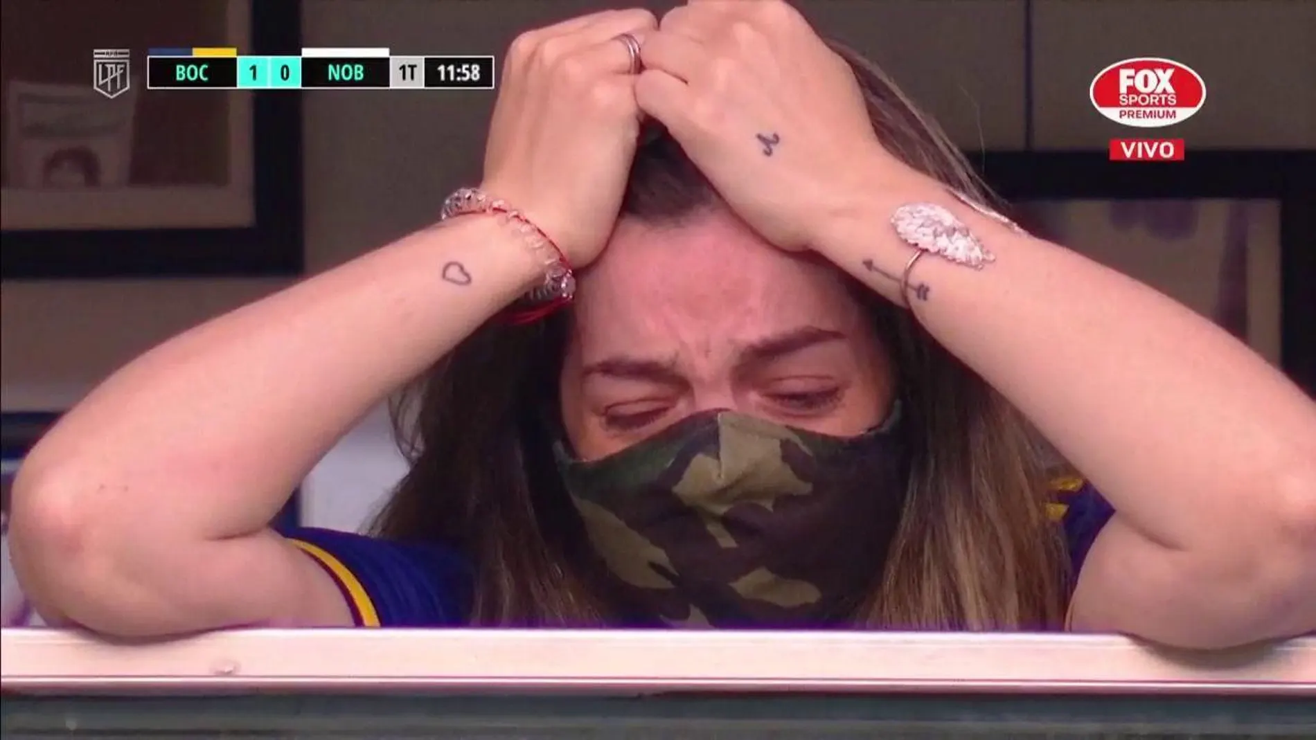 Dalma rompió a llorar cuando los jugadores de Boca le dedicaron un gol a su padre, Diego Armando Maradona.