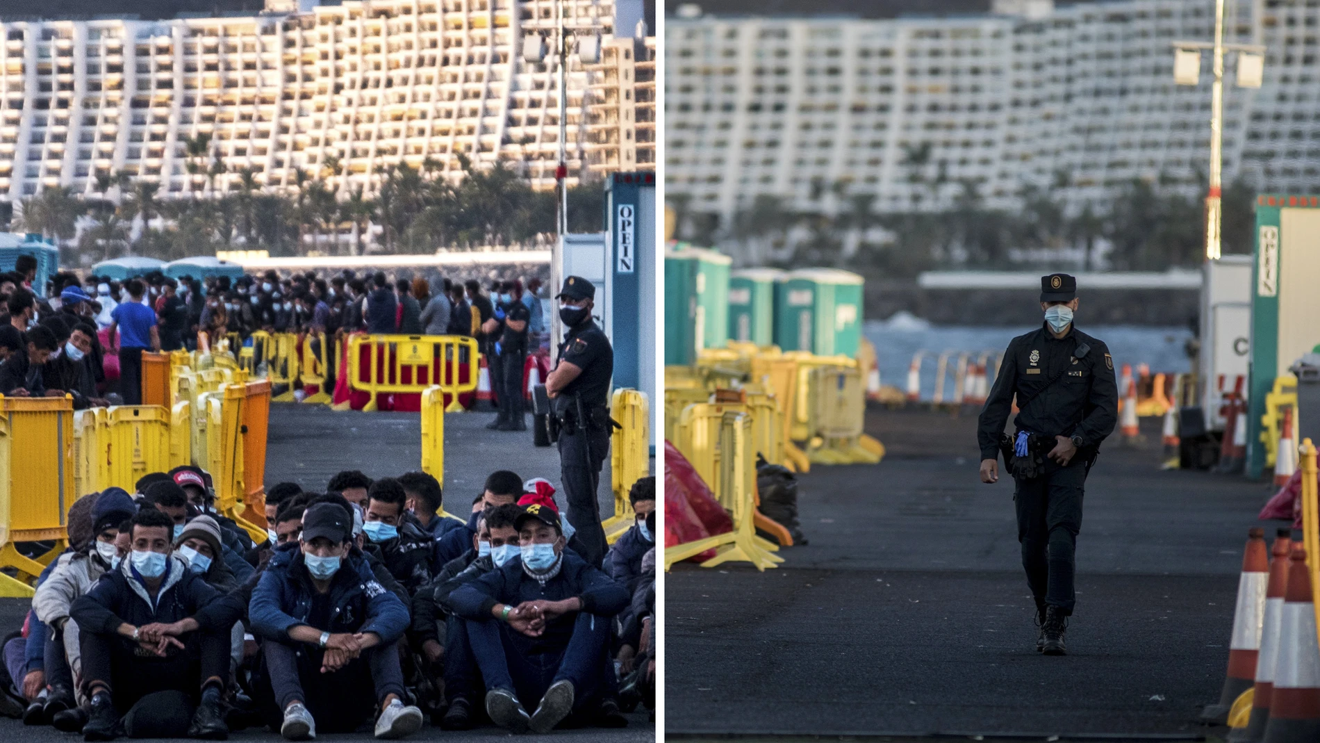 Antes y después de trasladar a los inmigrantes del puerto de Gran Canaria