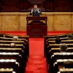 El vicepresidente de la Generalitat en funciones de presidente, Pere Aragonès, comparece ante el pleno del Parlament