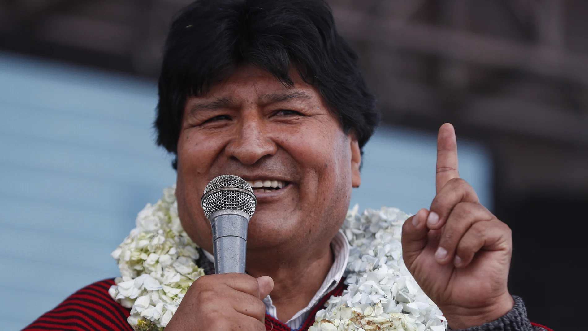 Former Bolivian President Evo Morales speak to supporters during a welcoming ceremony, in El Alto, Bolivia, Thursday, Dec. 3, 2020. Morales returned to Bolivia in early November following an election that returned his socialist party to power a year after he fled the nation amid a wave of protests. (AP Photo/Juan Karita)