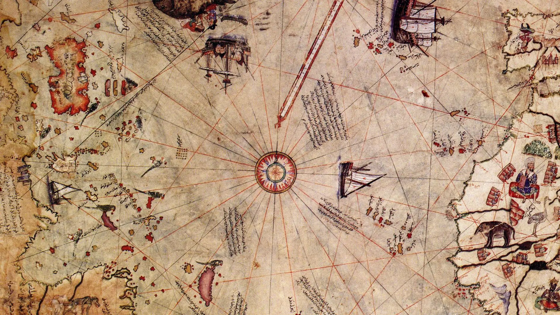 Como en el océano, para navegar en el mundo de los números hace falta un mapa. En la imagen, un fragmento de un mapa del geógrafo otomano Piri Reis, del año 1513. En él se muestra el Atlántico Norte, con la costa americana a la izquierda y las costas europea y africana a la derecha.