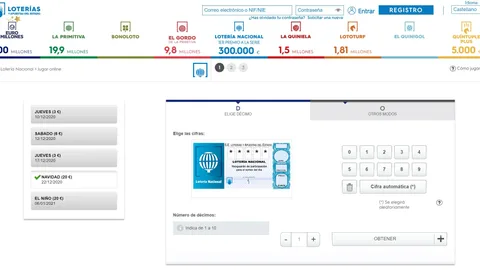 Imagen de la página web de Loterías y Apuestas del Estado, donde se puede comprar Lotería de Navidad