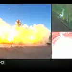 Captura del vídeo de seguimiento de la compañía privada aeroespacial SpaceX donde se aprecia el SN8, un prototipo de una gigantesca aeronave sin tripulación, en el momento de la explosión tras tratar de aterrizar
