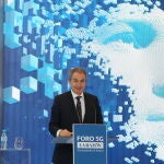 El expresidente del Gobierno, José Luis Rodríguez Zapatero durante su intervención en el Foro 5G de LA RAZÓN