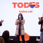 Inés Arrimadas, Carlos Carrizosa y Jordi Cañas en el acto de Barcelona