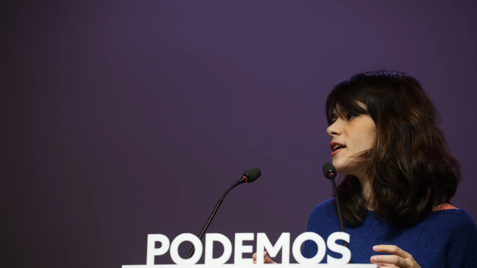 Rueda de prensa de Isa Serra, portavoz de Unidas Podemos en la Asamblea de Madrid, en la sede de Podemos.@ Cipriano Pastrano