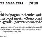 Titular del diario italiano "Corriere della Sera" sobre el baile de cifras en España por la covid