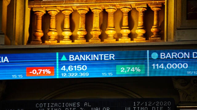 Valores del Ibex 35 en la bolsa de Madrid (España), a 17 de diciembre de 2020