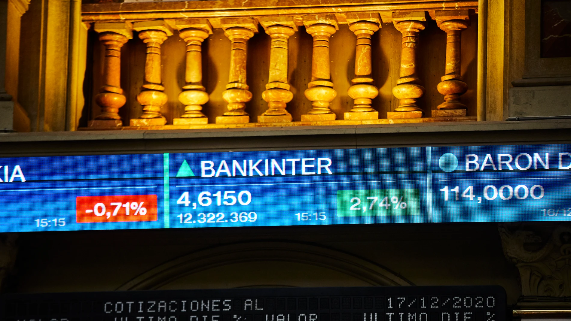 Valores del Ibex 35 en la bolsa de Madrid (España), a 17 de diciembre de 2020