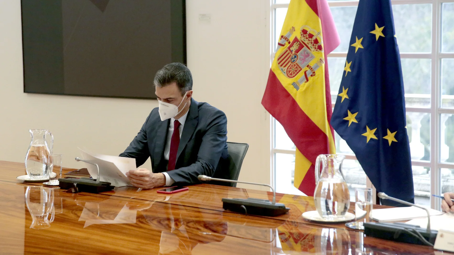Pedro Sánchez en su último acto de agenda antes de la cuarentena