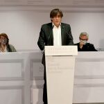 Carles Puigdemont, durante su intervención hoy, en el acto del Consell per la República