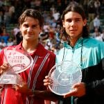 Roger Federer y Rafa Nadal, en la entrega de trofeos de Hamburgo 2007