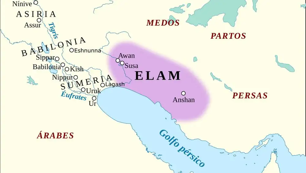 Mapa del reino de Elam. Fuente: Wikipedia