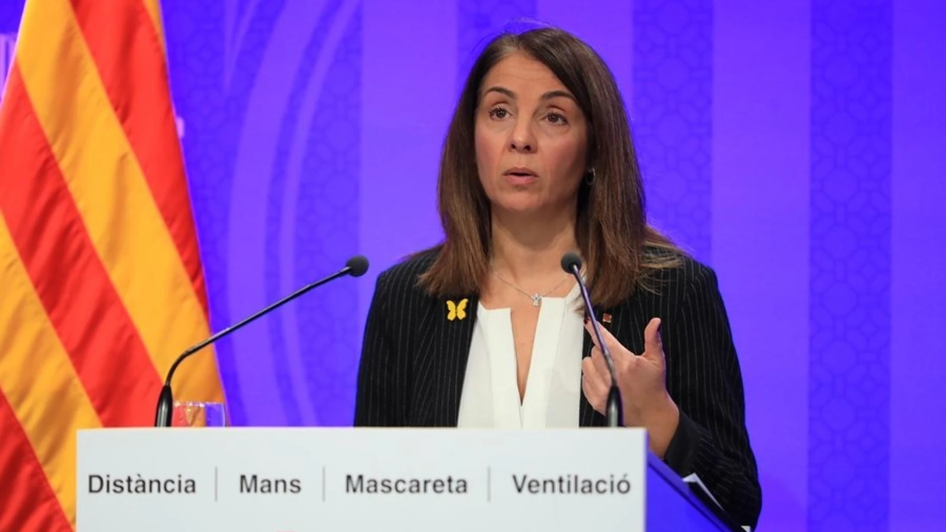 La consellera de Presidencia y portavoz del Govern, Meritxell Budó, en rueda de prensa telemática.
