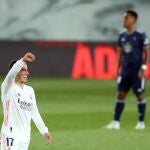 Lucas Vázquez celebra su gol al Celta