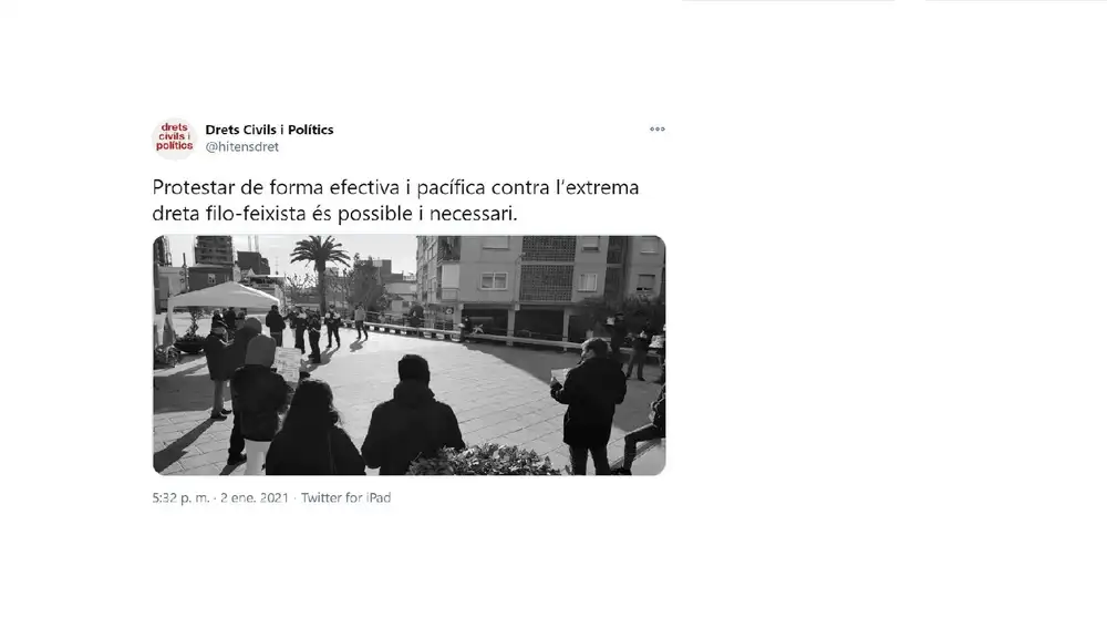 Captura del tuit de la Generalitat alentando los ataques a Vox
