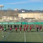 La plantilla del UD Cornellá, durante un entrenamiento esta temporada