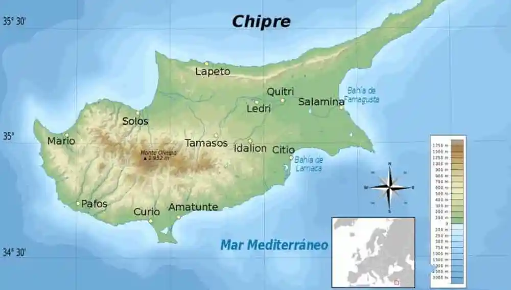 Situación de la antigua ciudad de Tamasos, que está cerca de donde se ha hallado el santuario de Apolo, en Chipre
