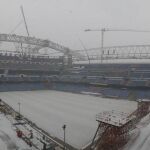 Una de las imágenes del Santiago Bernabéu nevado