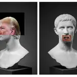 Montaje fotográfico entre el rostro de Donald Trump y un busto de Calígula