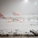 Aviones de Iberia aparcados el pasado 8 de enero en el aeropuerto de Barajas